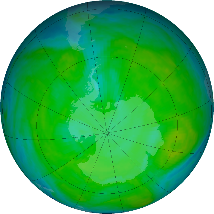 Antarctic ozone map for 29 December 1987